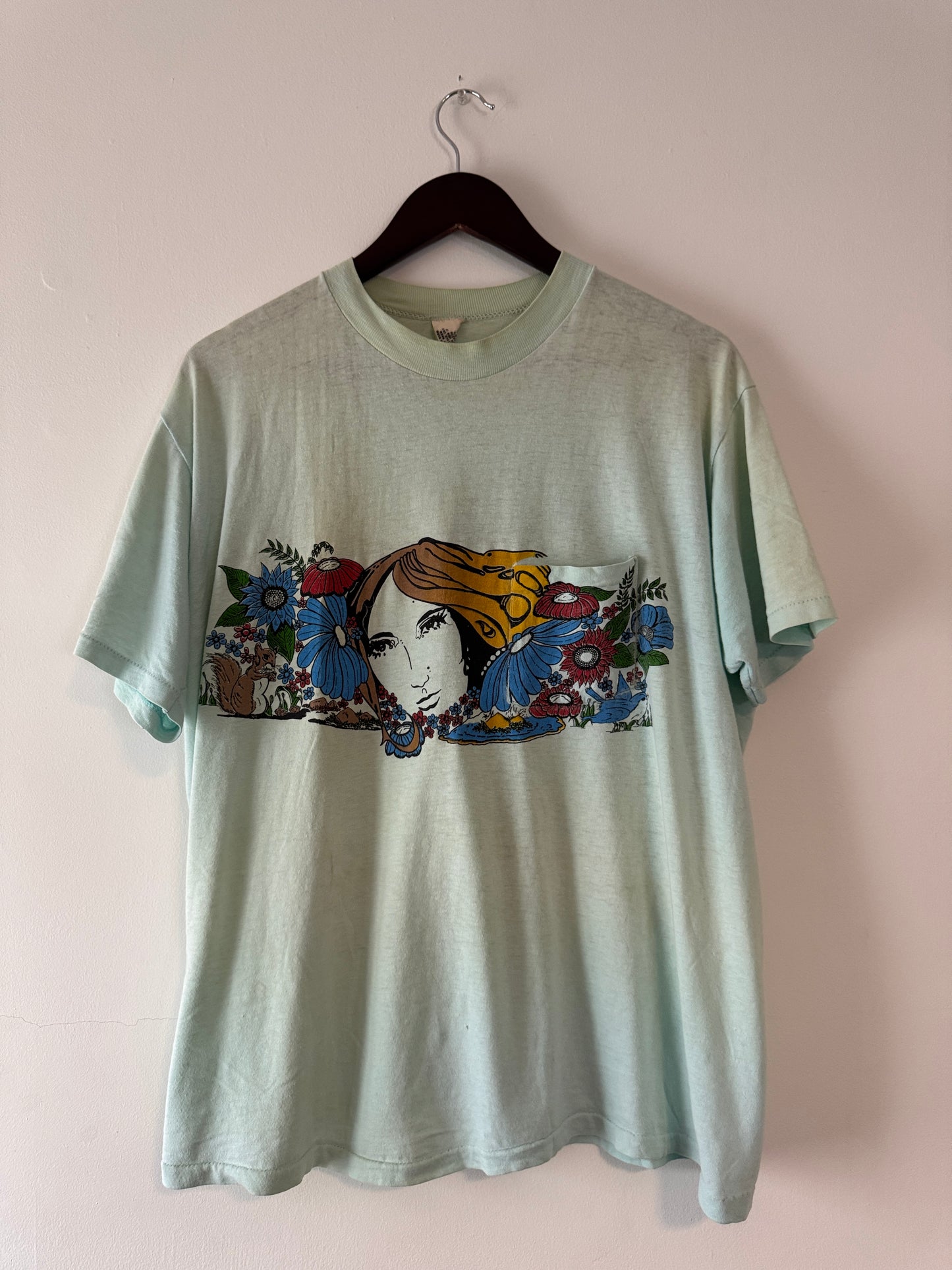 70s Mint Hi-Cru Hawaiian Floral Pocket Tee (XL)