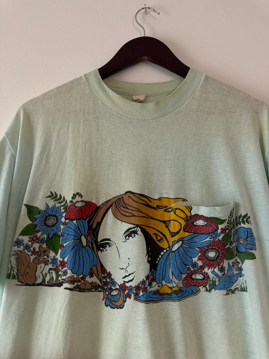 70s Mint Hi-Cru Hawaiian Floral Pocket Tee (XL)
