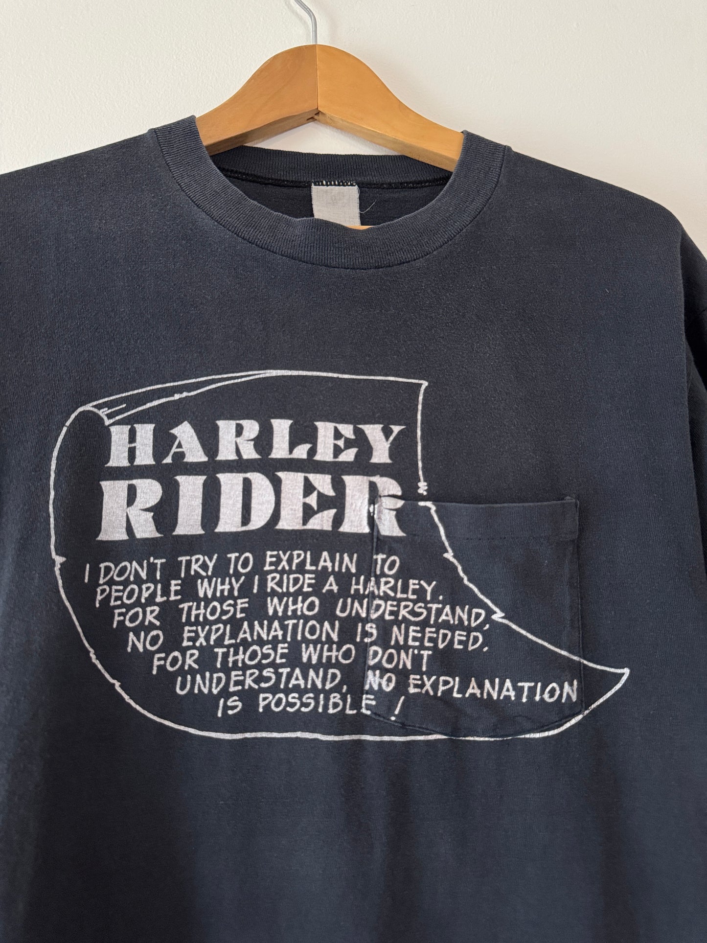 1982 Harley Rider Faded Black Pocket Tee (L/XL)