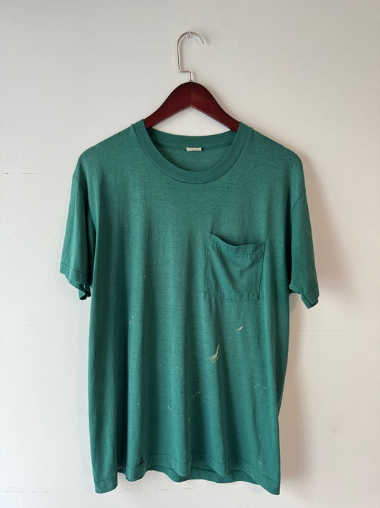 80s FOTL Green Distressed Blank Pocket Tee (L)