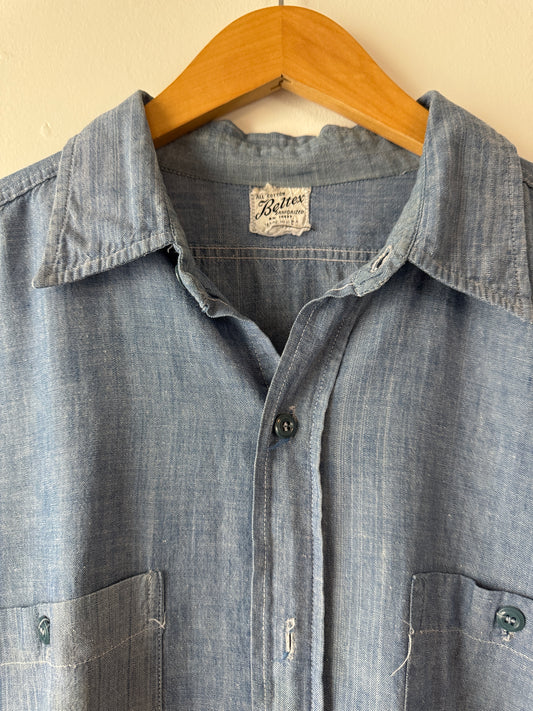 1950s "Beltex" Short Sleeve Chambray Shirt (XL)