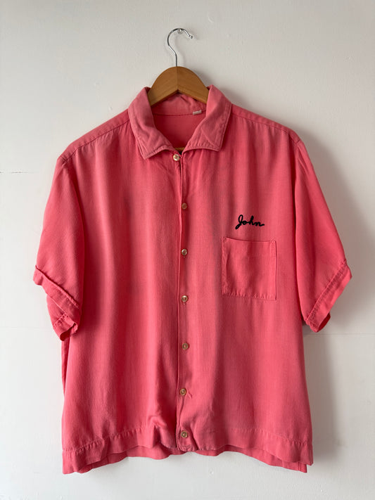 1960s Pink Chainstitch Bowling Shirt (XXL)