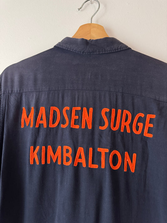 1960s Dark Navy Chainstitch Bowling Shirt (L)