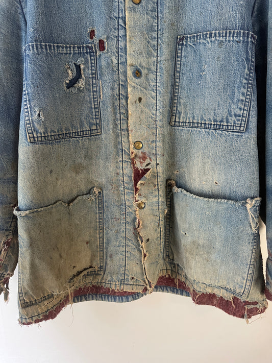 1970s Thrashed Carters Blanket Lined Denim Chore Coat (L/XL)