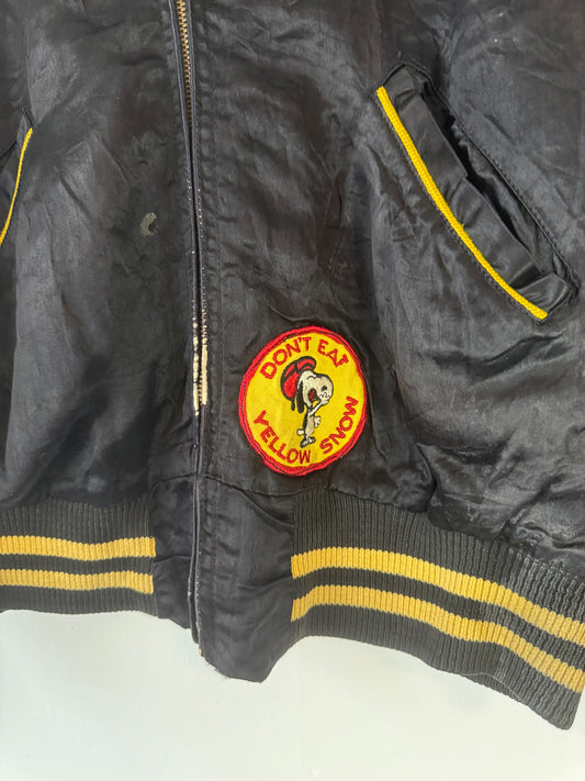1960s Black Satin Snoopy Patch Jacket (XL)