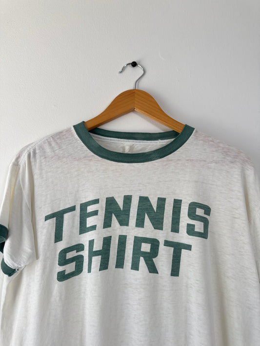 1970s "Tennis Shirt" White Ringer Tee (L)