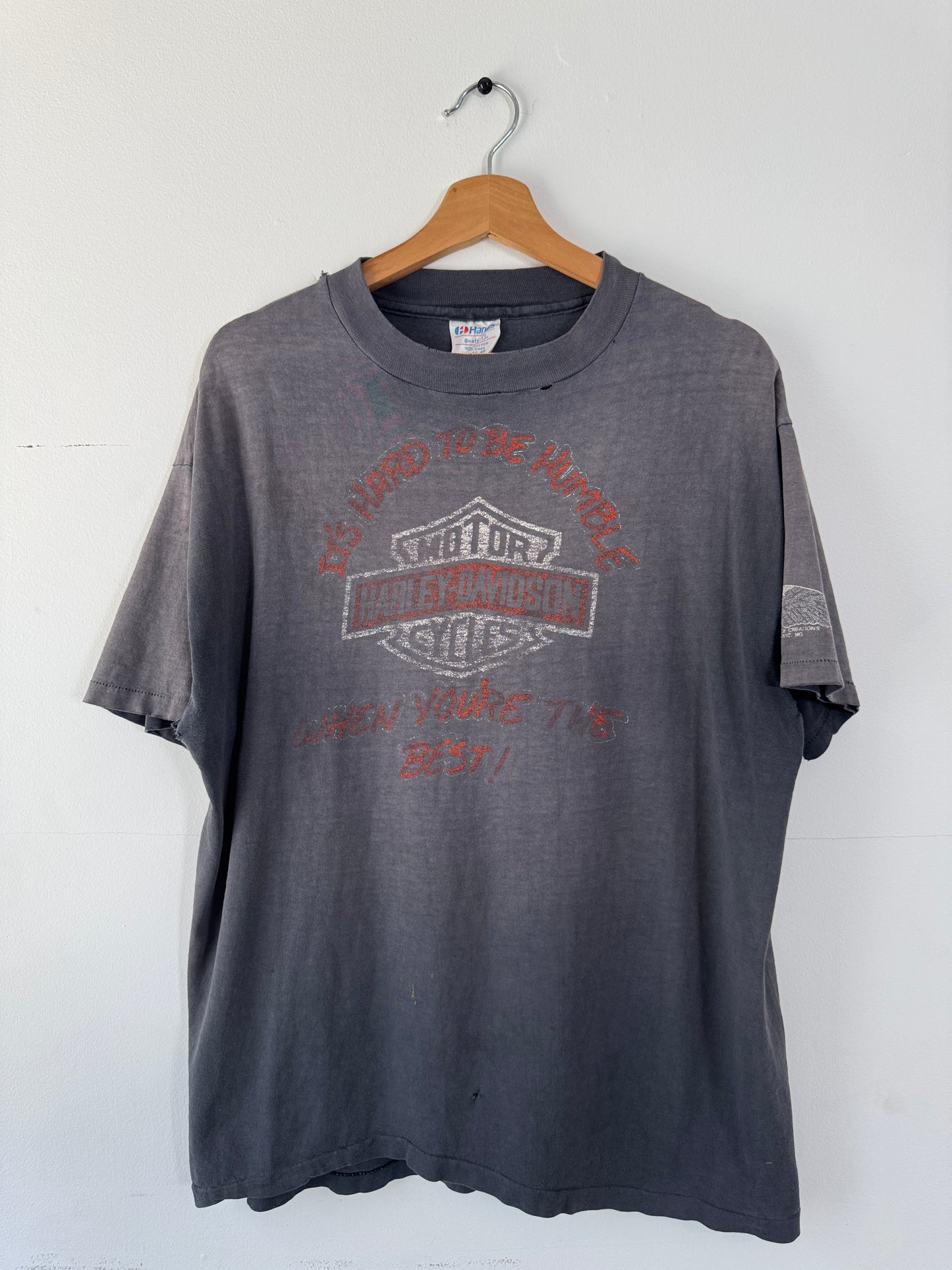 80s Harley "It's Hard To Be Humble" Faded Black Tee (XL)