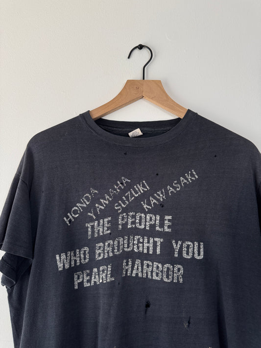 70s Harley Davidson "Pearl Harbor" Faded Black Tee (XL)