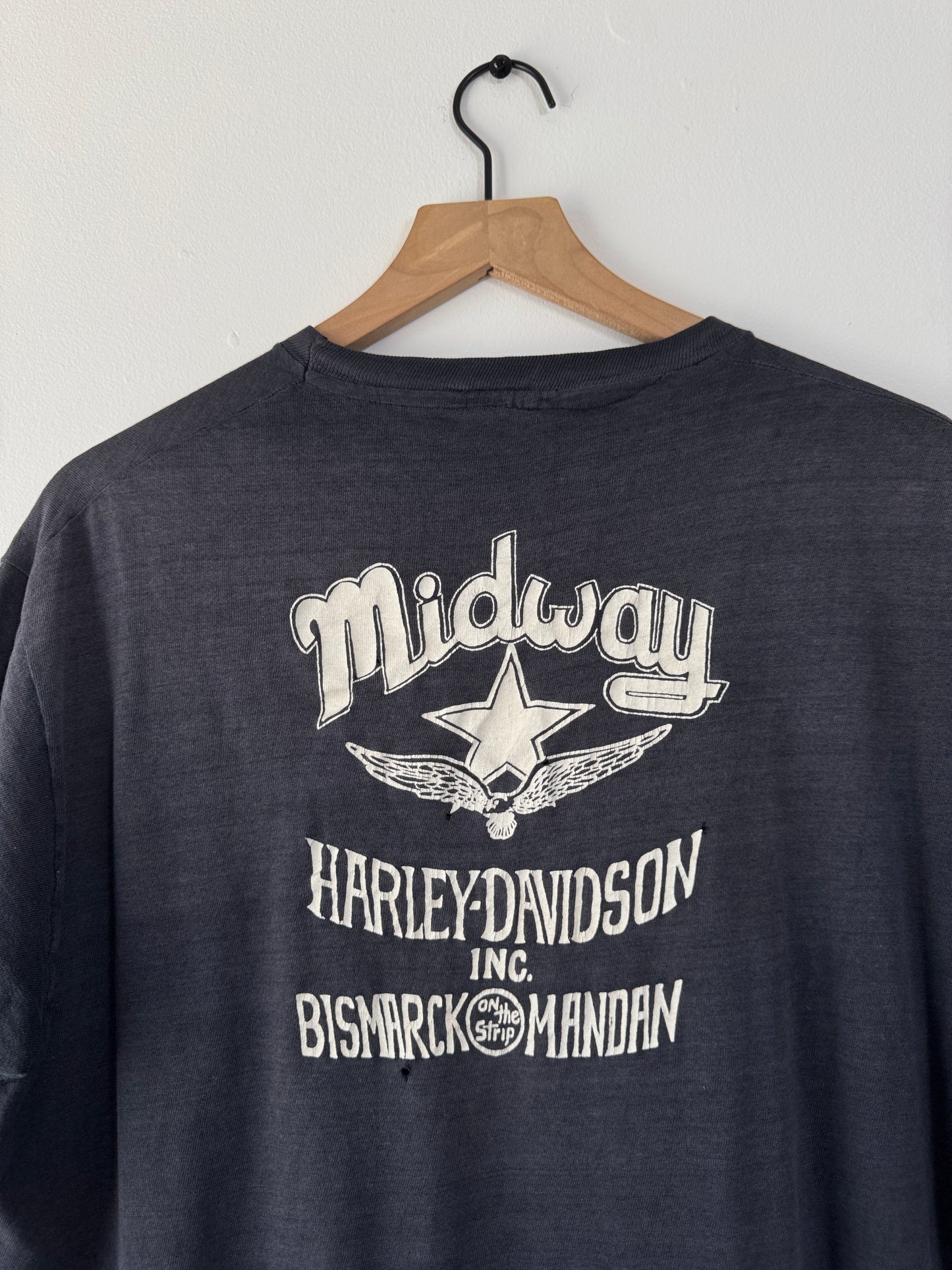 70s Harley Davidson "Pearl Harbor" Faded Black Tee (XL)
