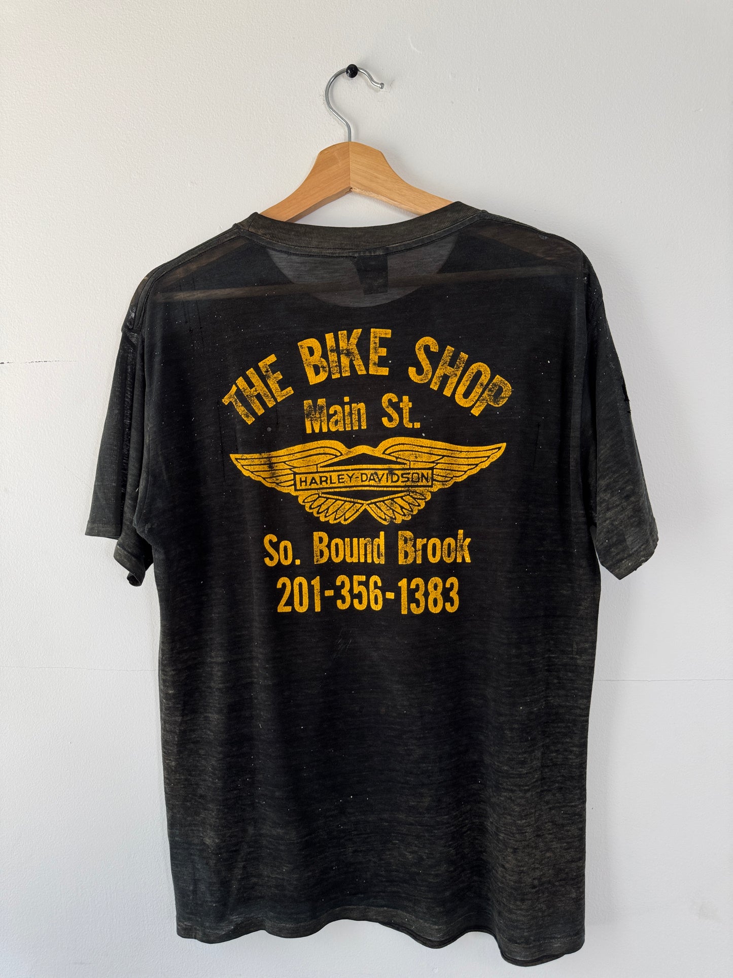 80s Extremely Thin Harley Davidson Black Tee (L)