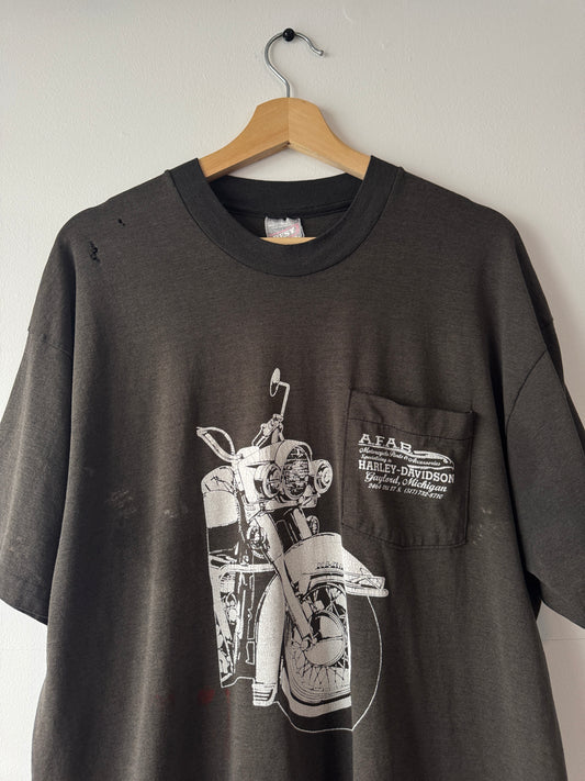 90s Faded Black "Gaylord" Harley Pocket Tee (XL)
