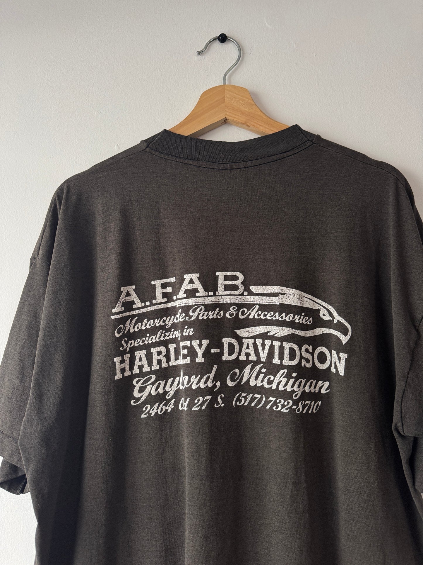 90s Faded Black "Gaylord" Harley Pocket Tee (XL)