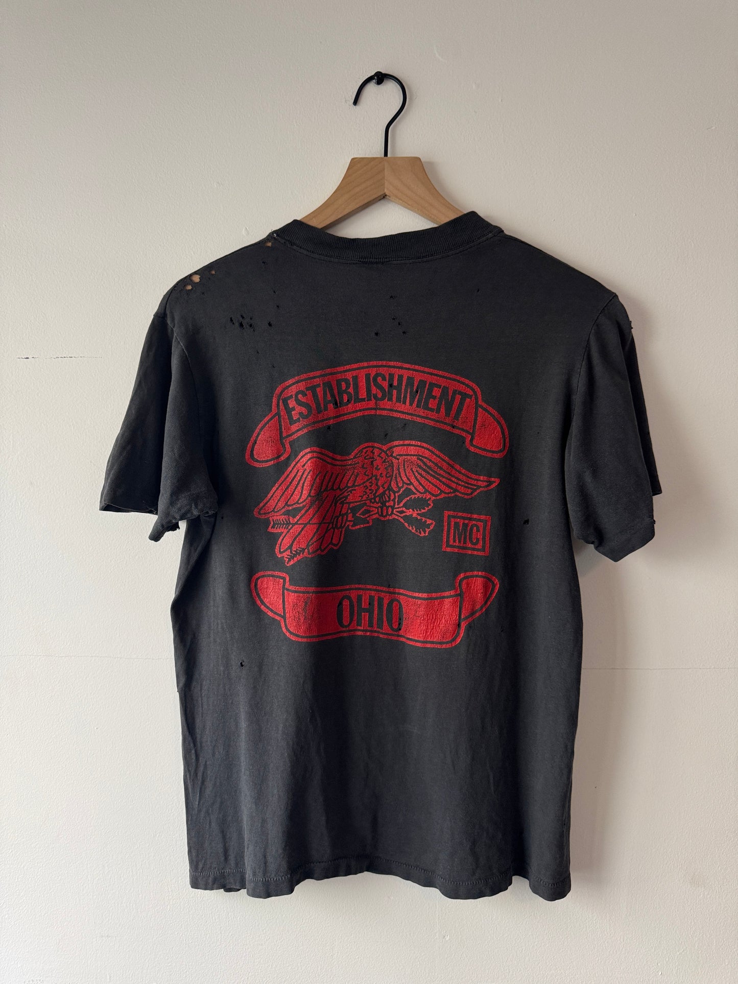 70s Thrashed "Establishment MC" Black Pocket Tee (M)