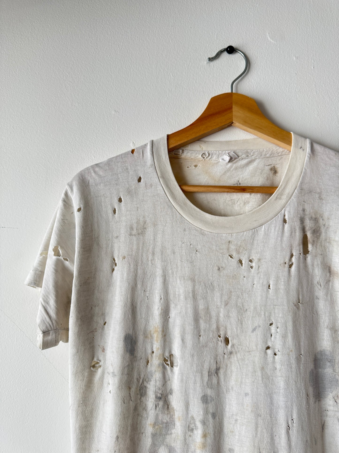 80s Jockey Thrashed + Painted White Blank Tee (M)