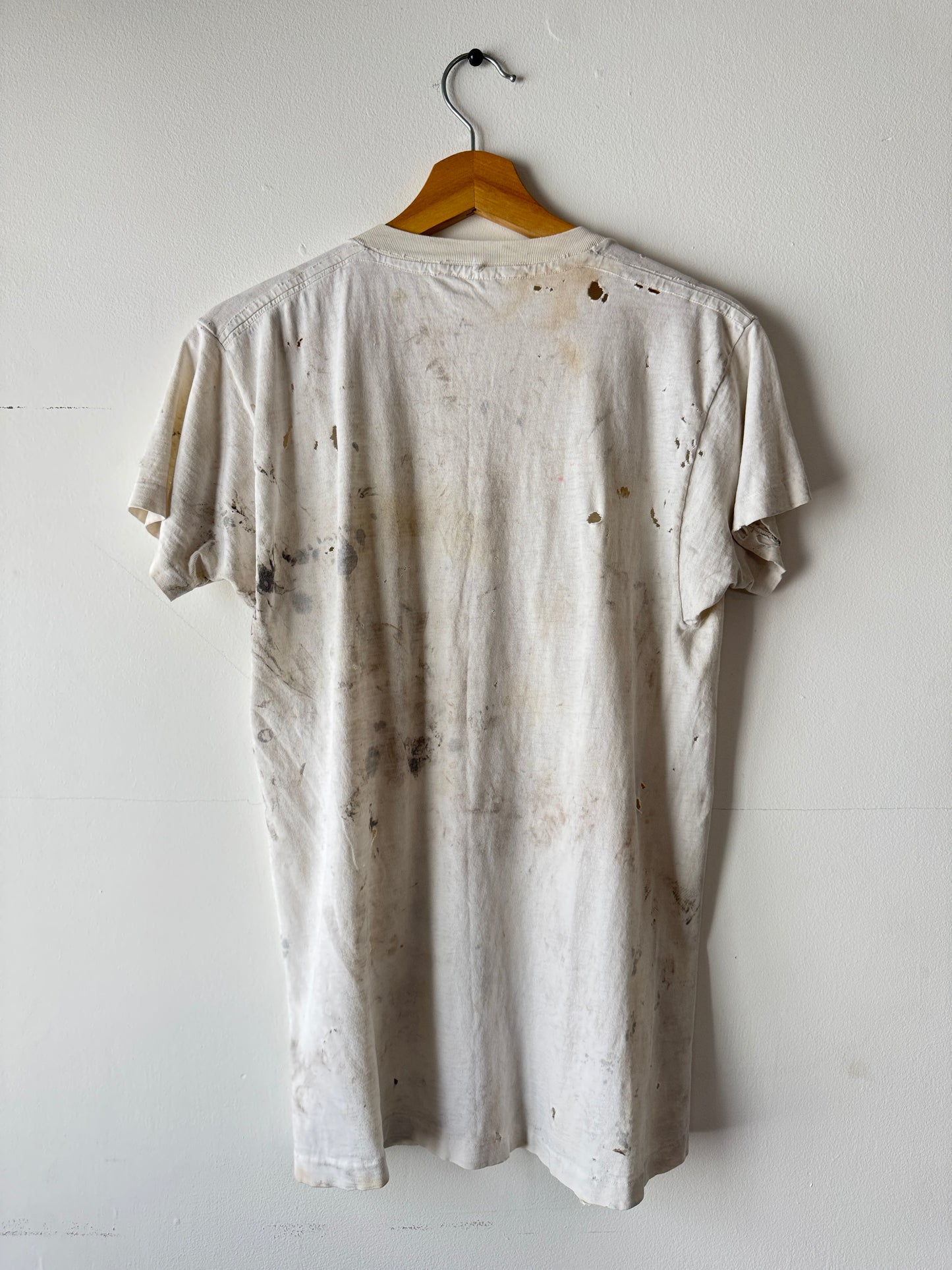 80s Jockey Thrashed + Painted White Blank Tee (M)