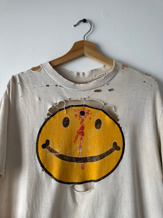80s/90s Thrashed Smiley Face Headshot Tee (L)