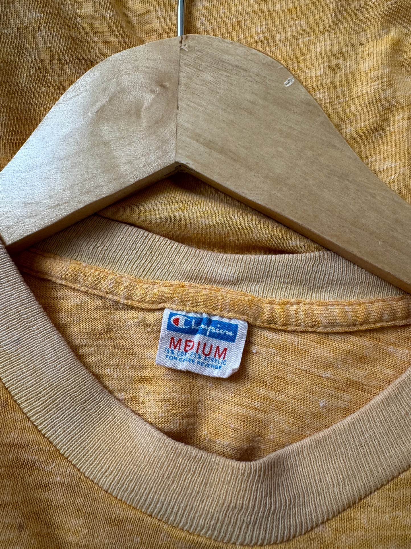 70s Champion Blue Bar "RAMS" Paint Splatter Yellow Ringer Tee (M)
