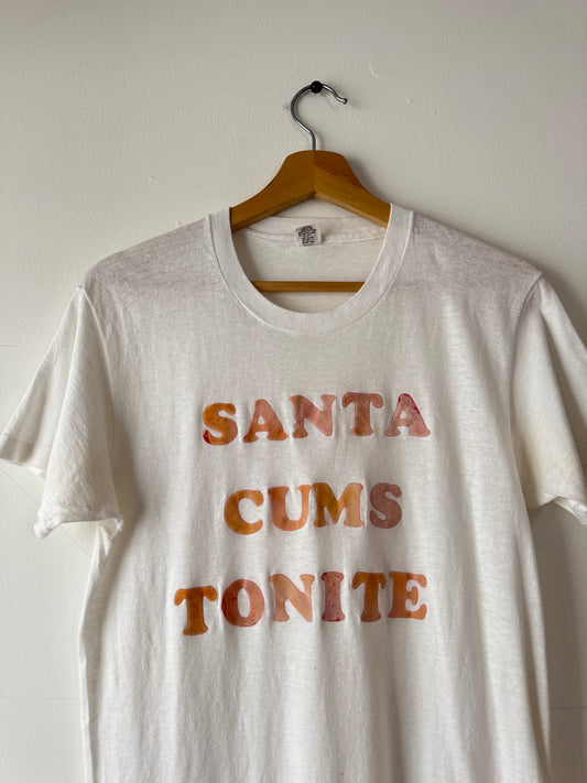 70s Santa Cums Tonite Flock Print Tee (M)