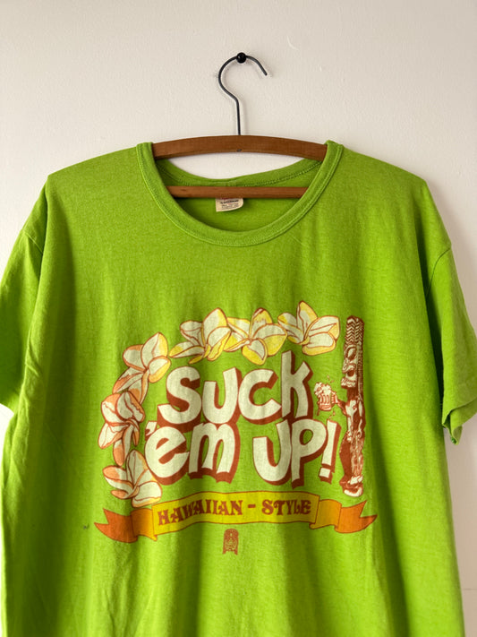 70s Suck Em Up Hawaiian Style Green Tee (XL)