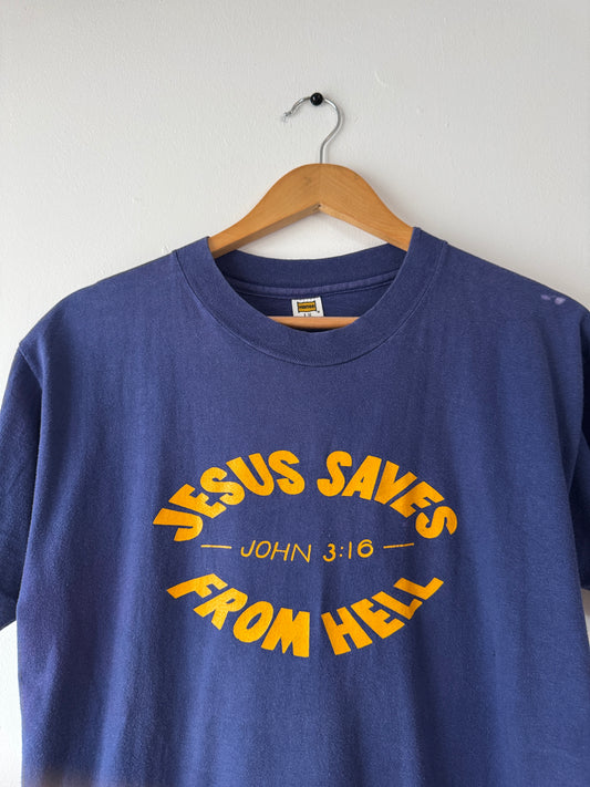 70s Jesus Saves From Hell Tee (L)