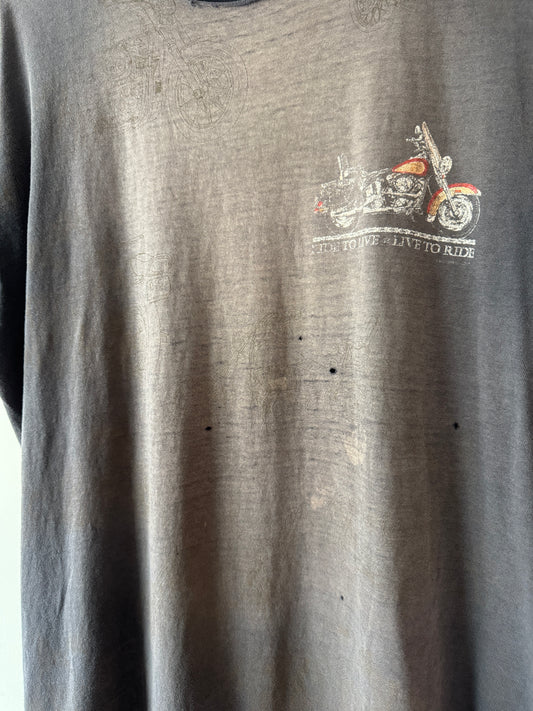 90s Hawg Heaven AOP California Motorcycle Faded Black Tee (XL)