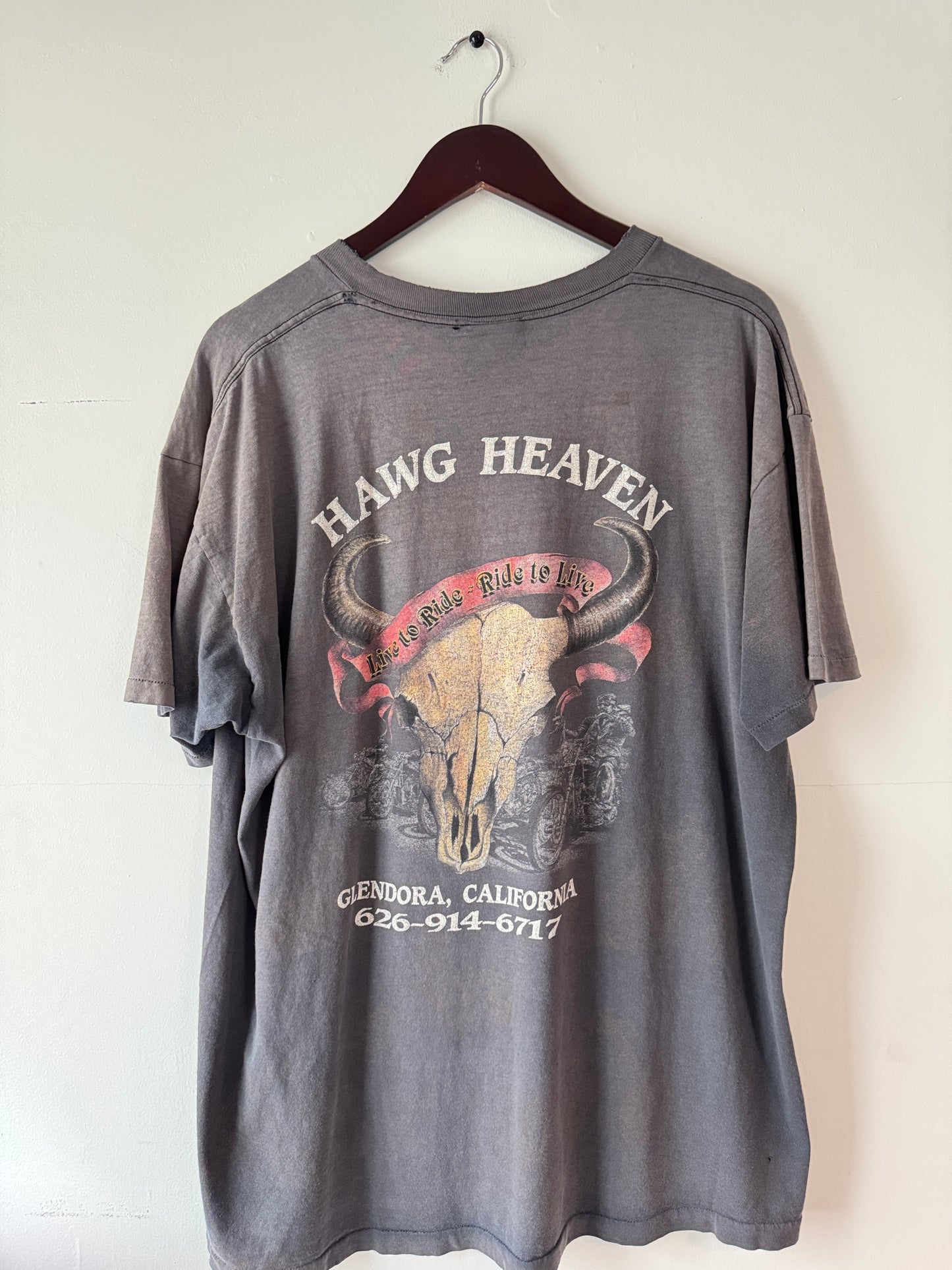 90s Hawg Heaven AOP California Motorcycle Faded Black Tee (XL)