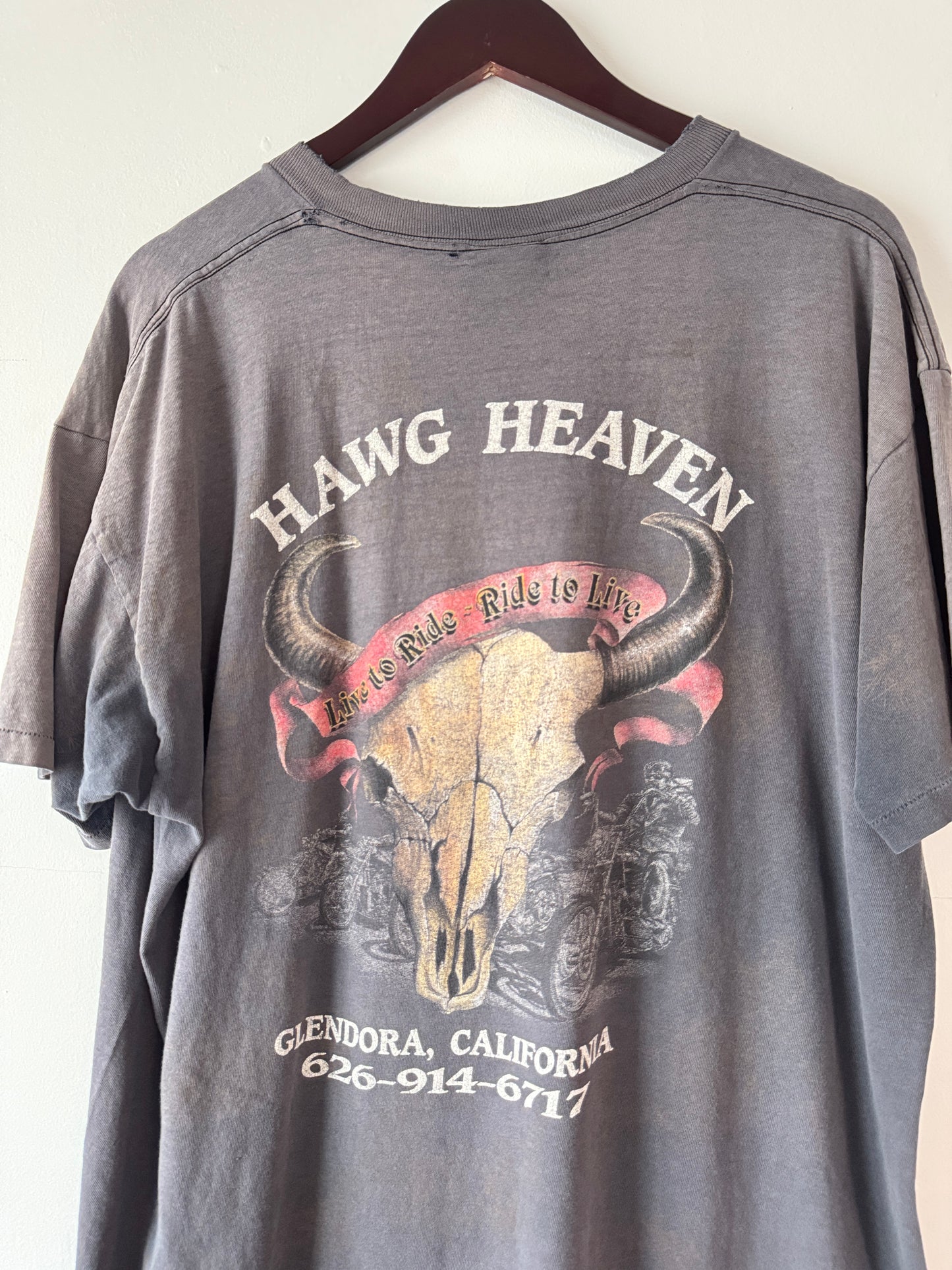 90s Hawg Heaven AOP California Motorcycle Faded Black Tee (XL)