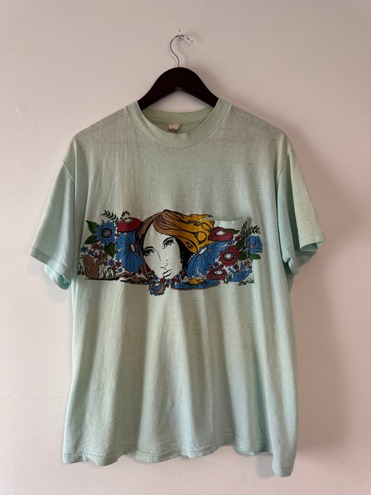 70s Mint Hi-Cru Hawaiian Floral Pocket Tee (XL)