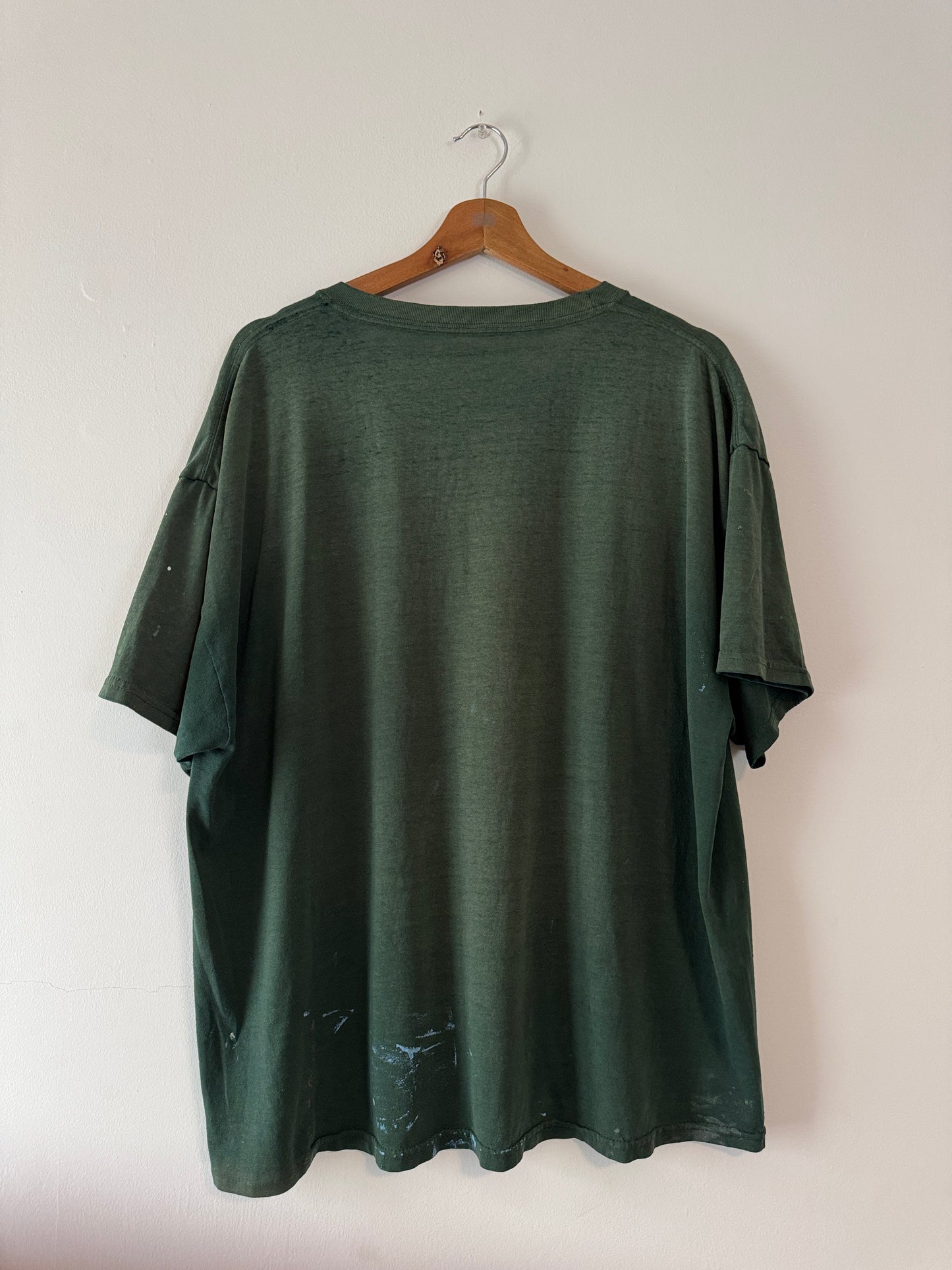 90s Forest Green Paint Splatter Blank Pocket Tee (XL)