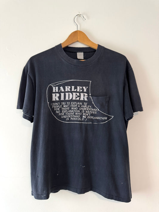 1982 Harley Rider Faded Black Pocket Tee (L/XL)