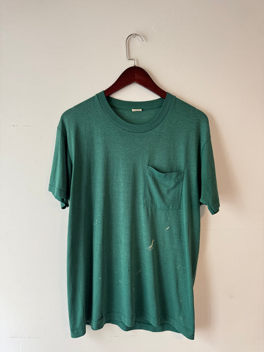 80s FOTL Green Distressed Blank Pocket Tee (L)