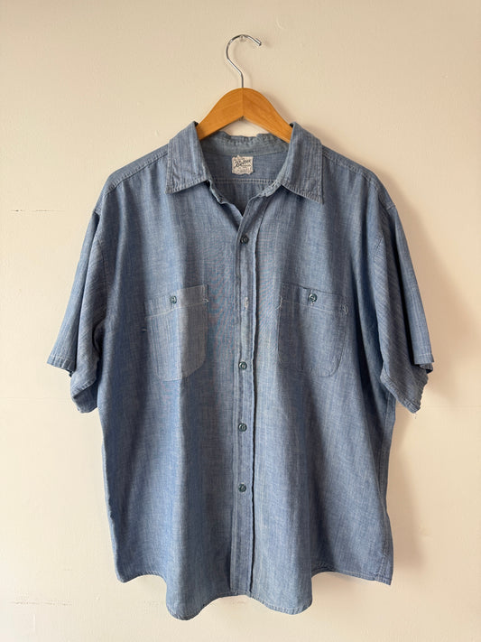 1950s "Beltex" Short Sleeve Chambray Shirt (XL)