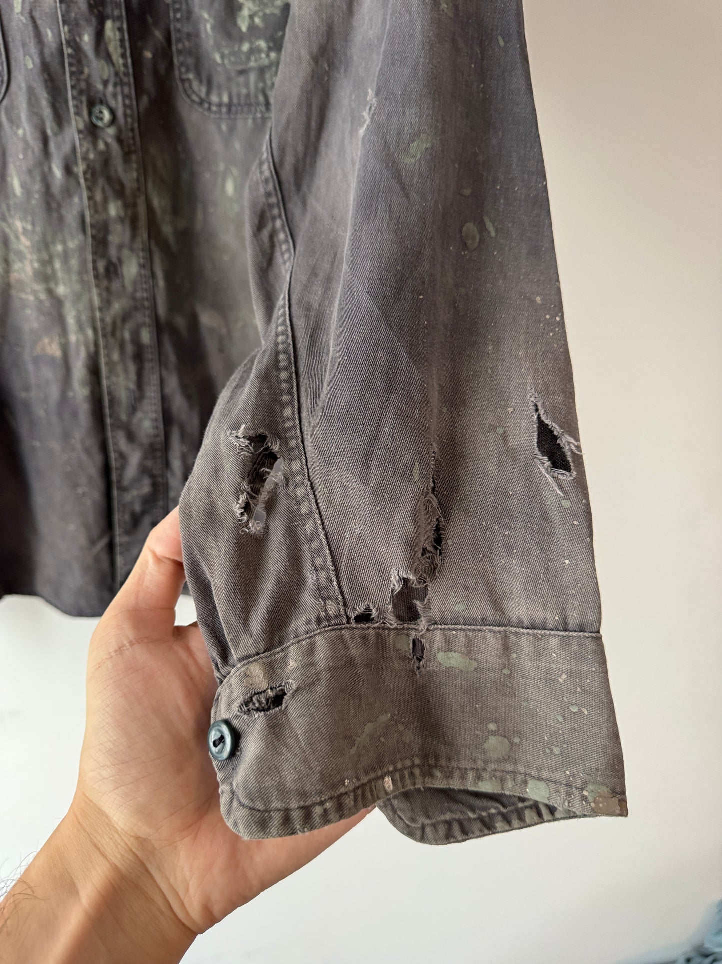 1960's Thrashed + Painted "Black" Work Shirt (XL)