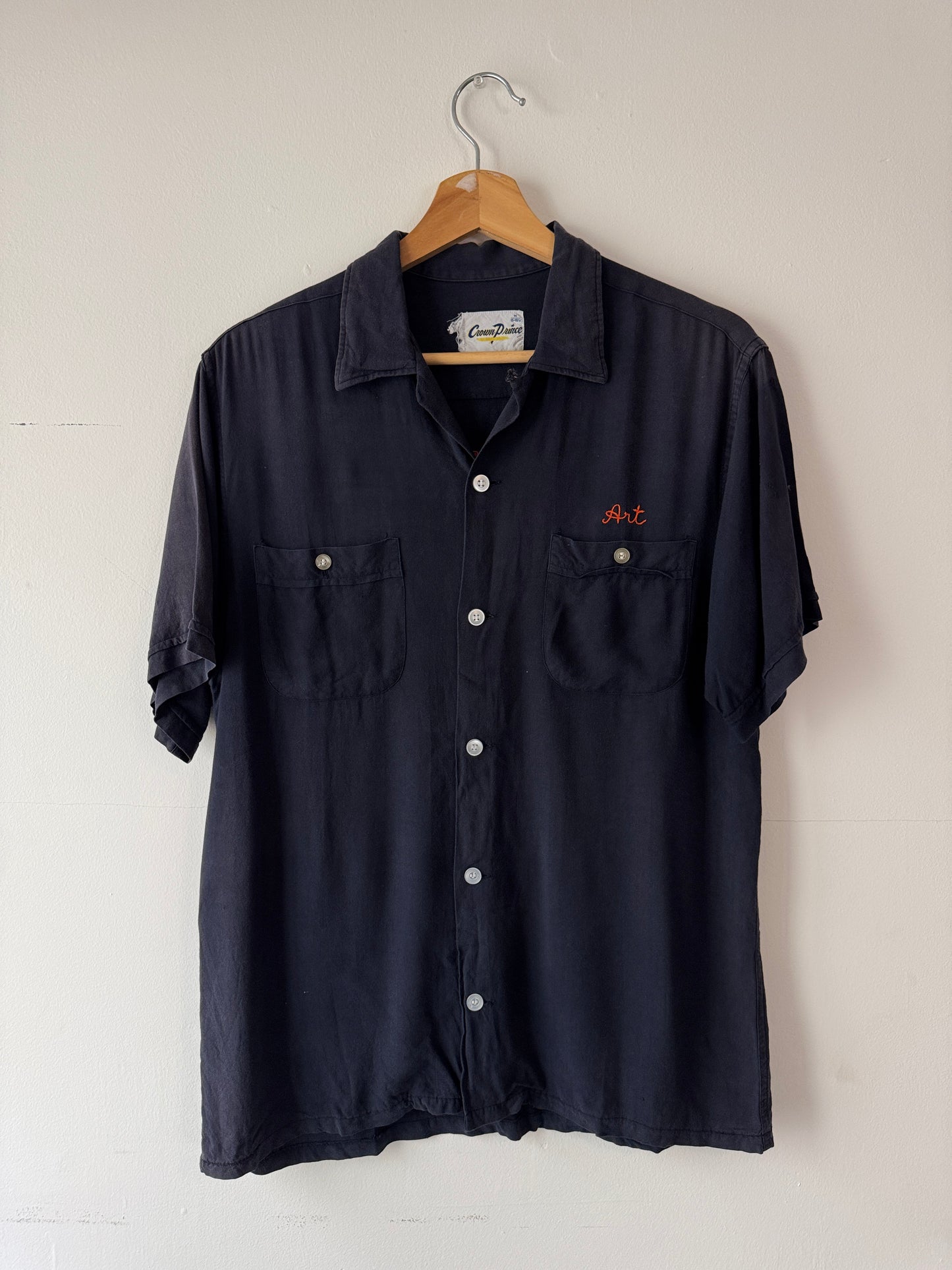 1960s Dark Navy Chainstitch Bowling Shirt (L)