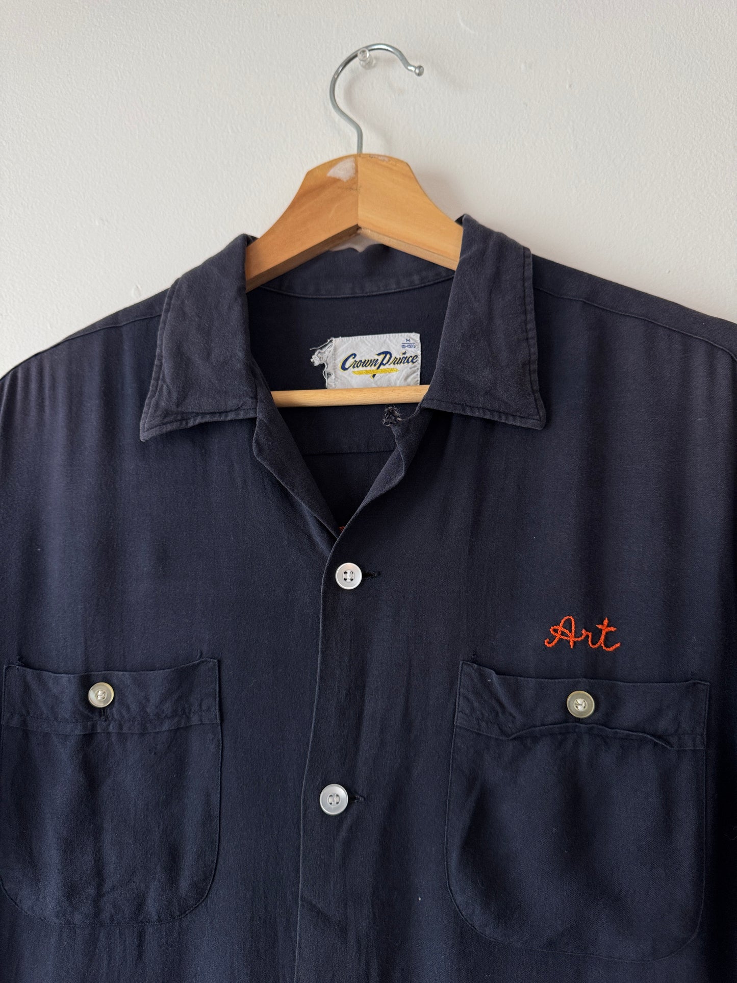1960s Dark Navy Chainstitch Bowling Shirt (L)