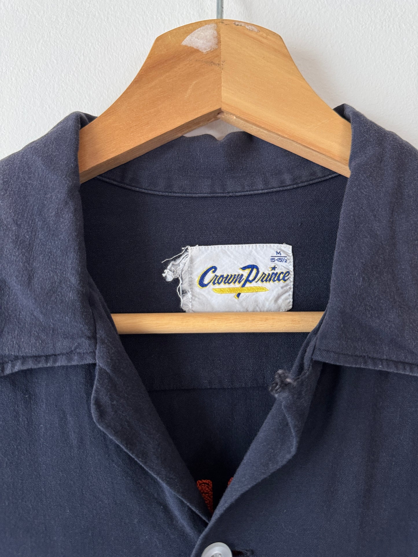 1960s Dark Navy Chainstitch Bowling Shirt (L)