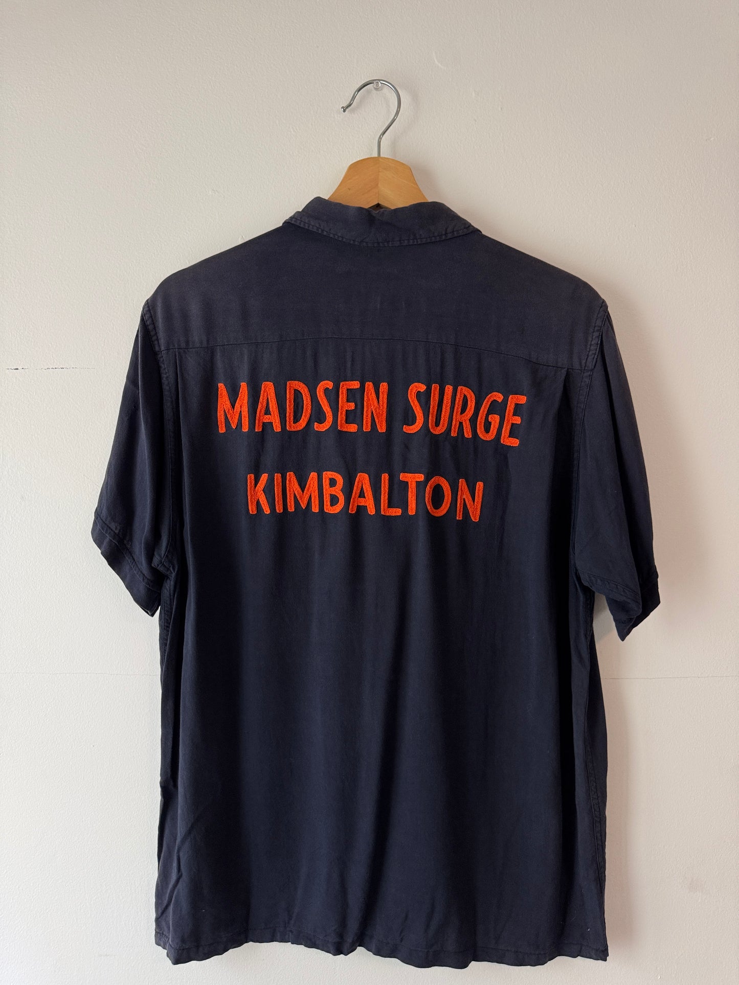 1960s Dark Navy Chainstitch Bowling Shirt (L)