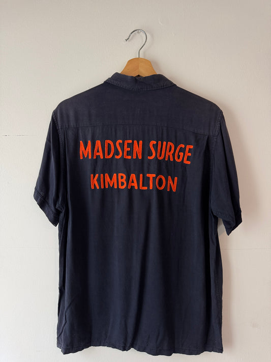1960s Dark Navy Chainstitch Bowling Shirt (L)