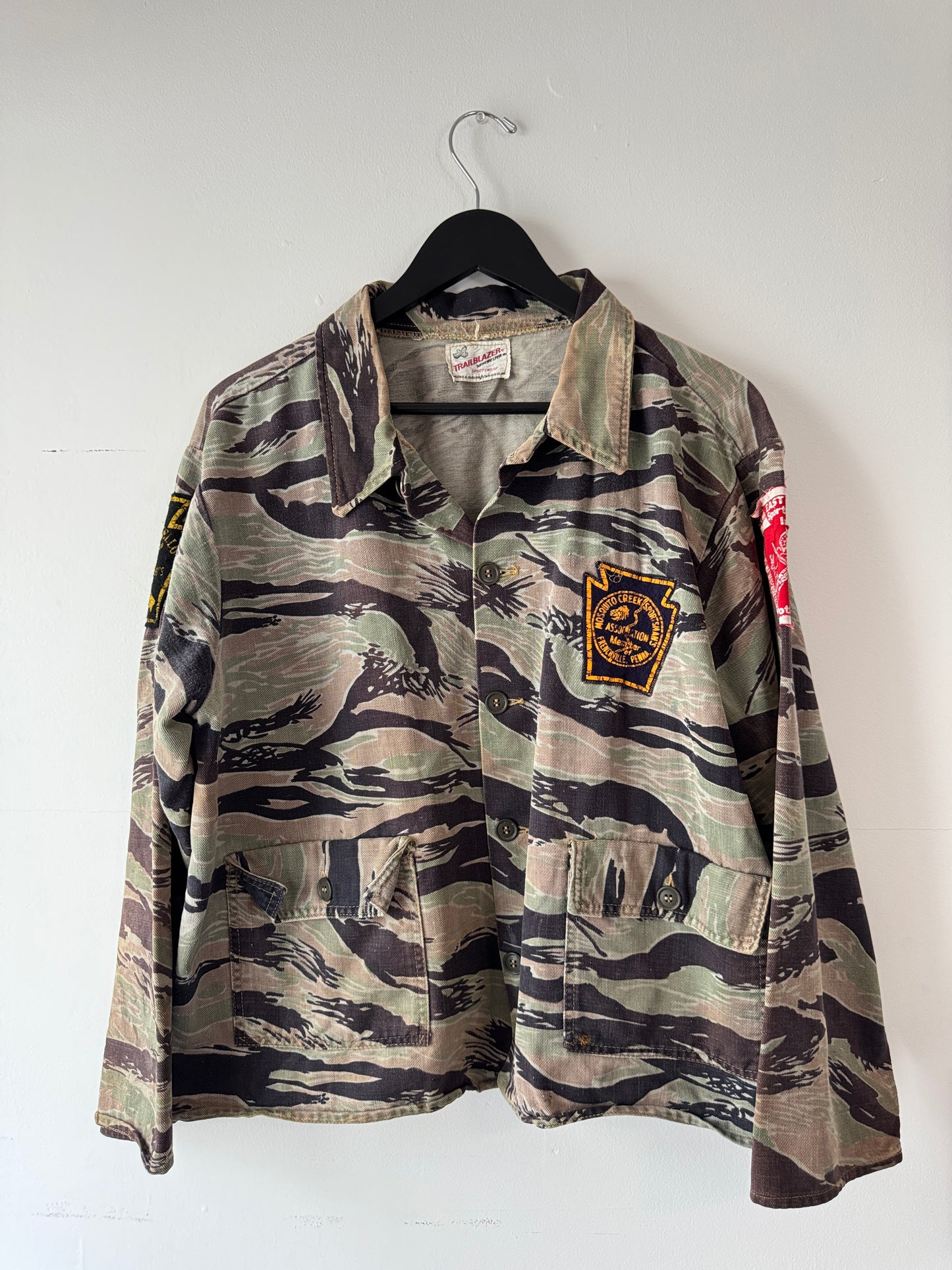 1970s Faded "Trailblazer" Tiger Stripe Camo Jacket (XL)