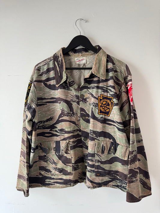 1970s Faded "Trailblazer" Tiger Stripe Camo Jacket (XL)