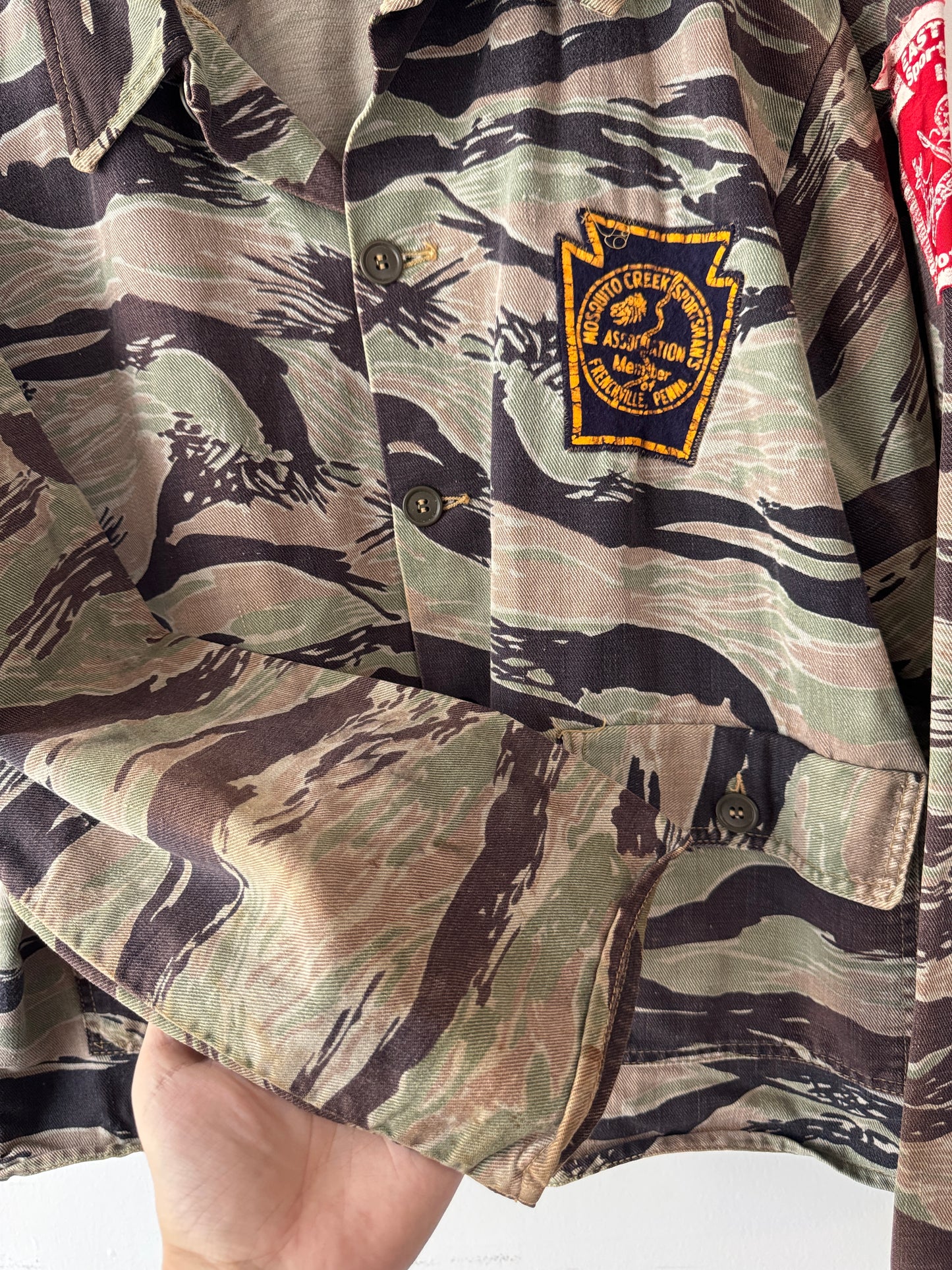 1970s Faded "Trailblazer" Tiger Stripe Camo Jacket (XL)