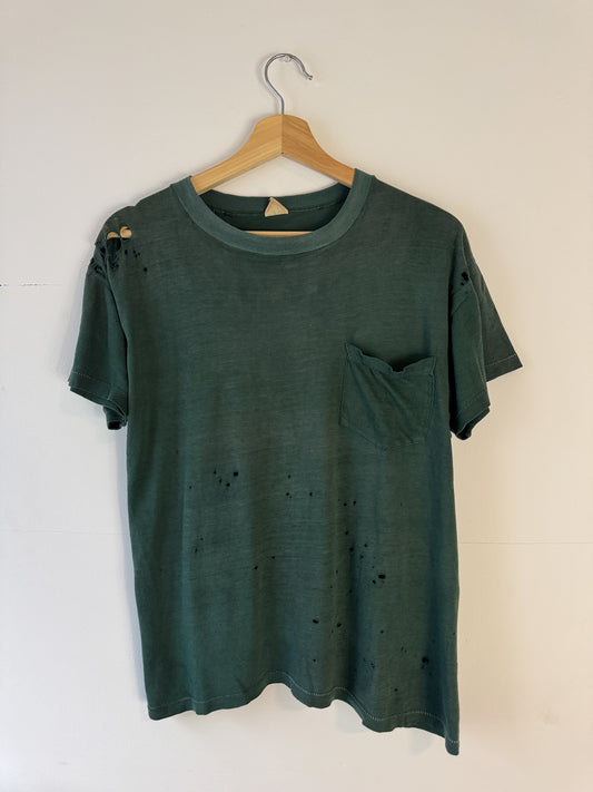 1960s Pennleigh Thrashed + Faded Green Pocket Tee (L)