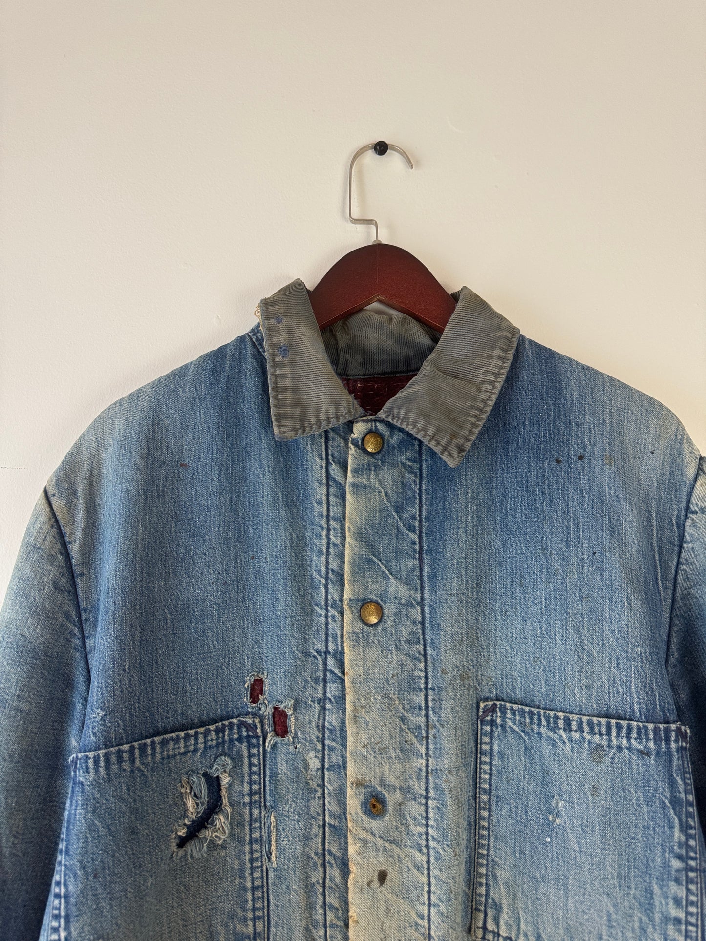 1970s Thrashed Carters Blanket Lined Denim Chore Coat (L/XL)