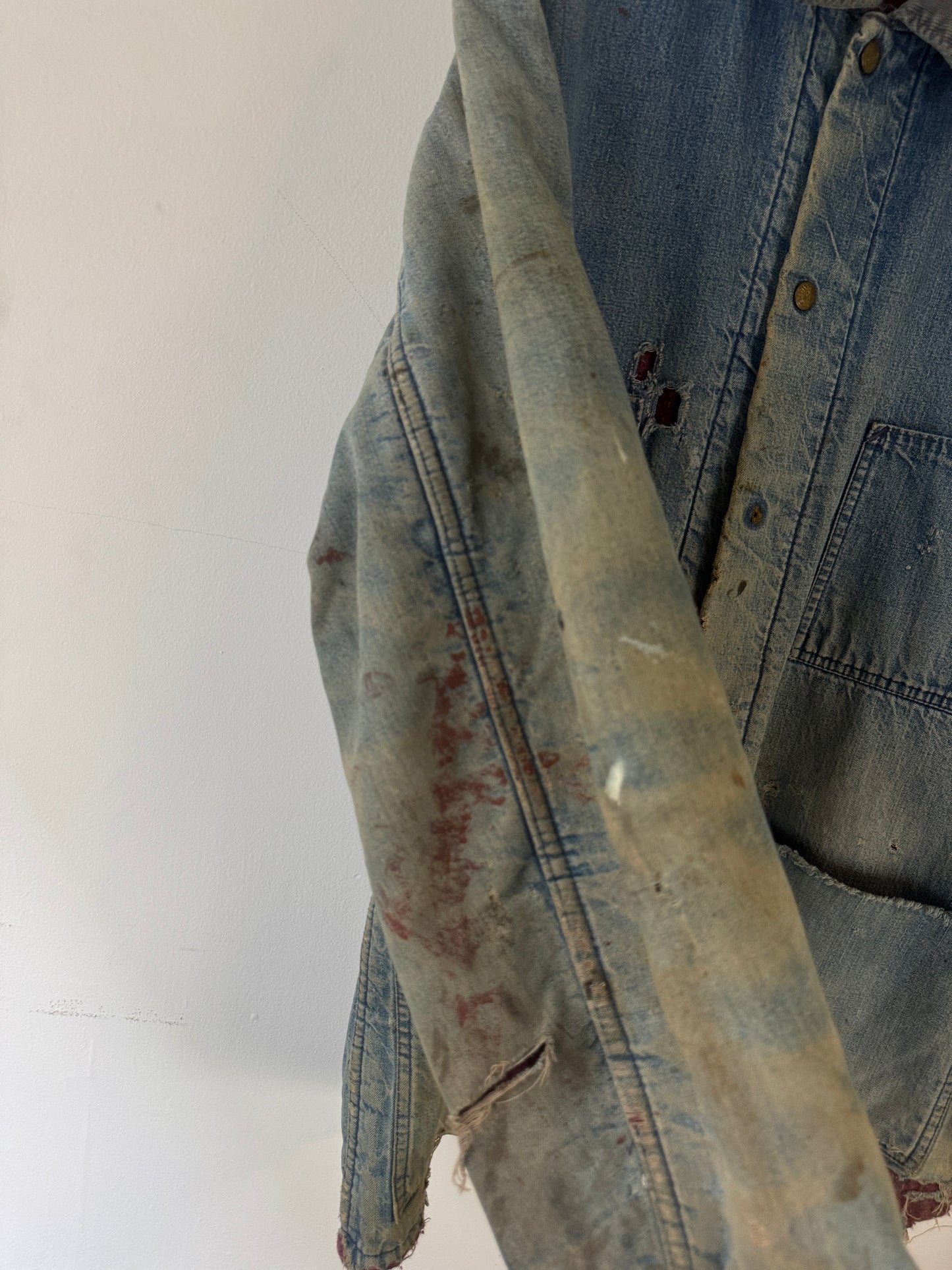 1970s Thrashed Carters Blanket Lined Denim Chore Coat (L/XL)