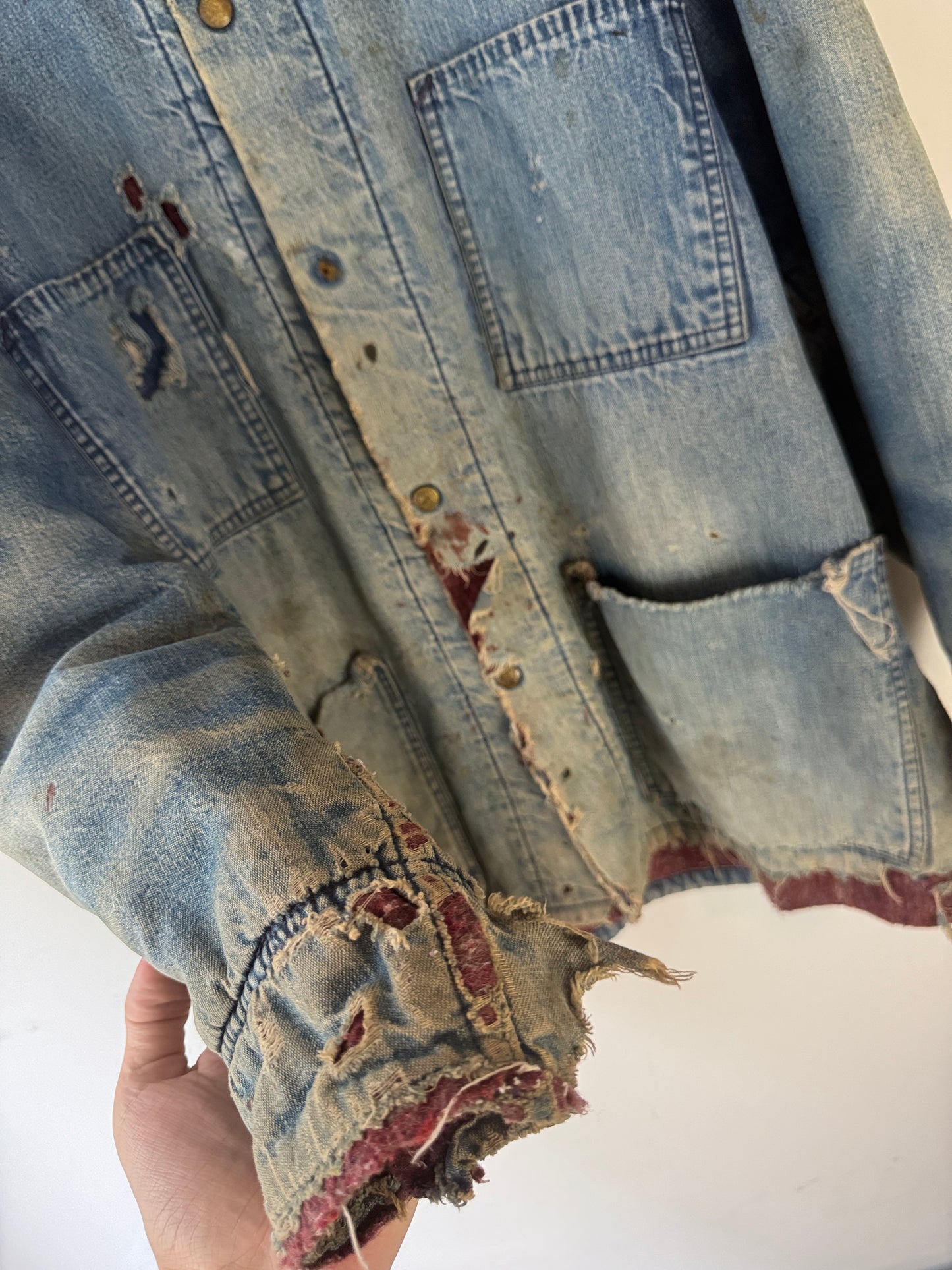 1970s Thrashed Carters Blanket Lined Denim Chore Coat (L/XL)