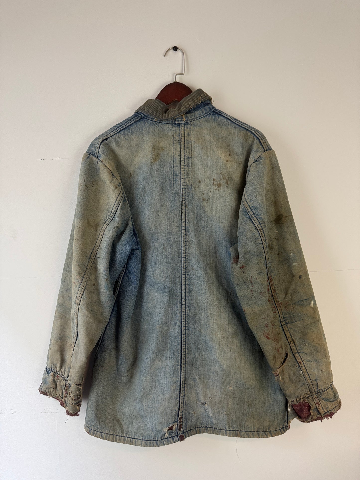 1970s Thrashed Carters Blanket Lined Denim Chore Coat (L/XL)