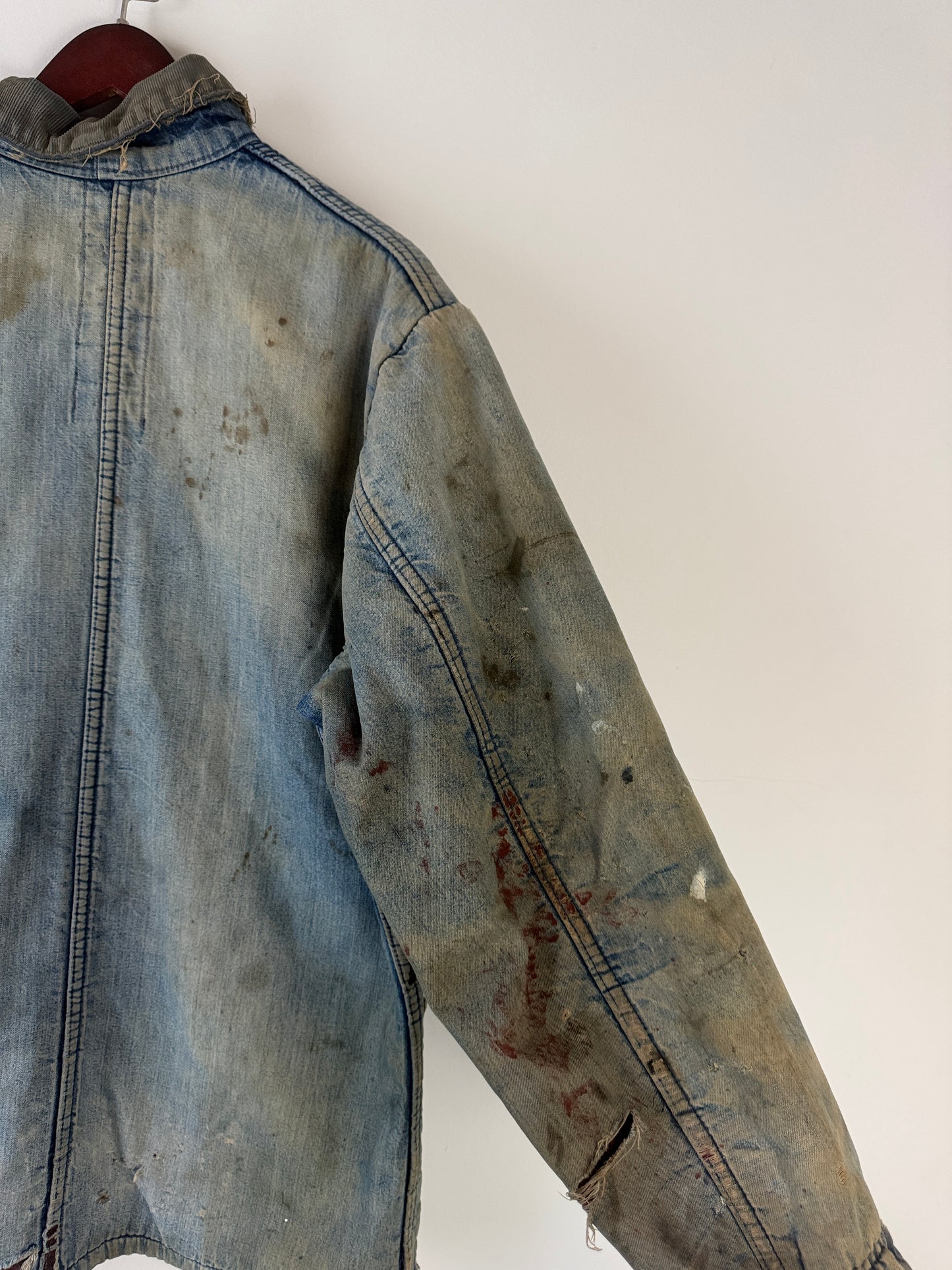 1970s Thrashed Carters Blanket Lined Denim Chore Coat (L/XL)