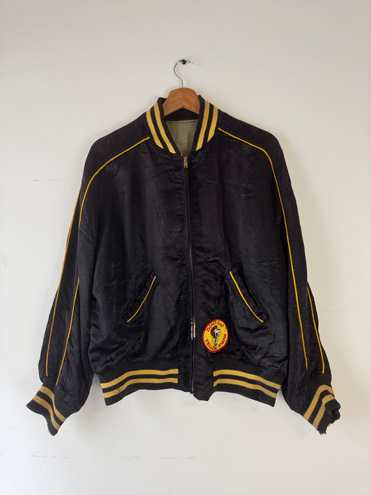 1960s Black Satin Snoopy Patch Jacket (XL)