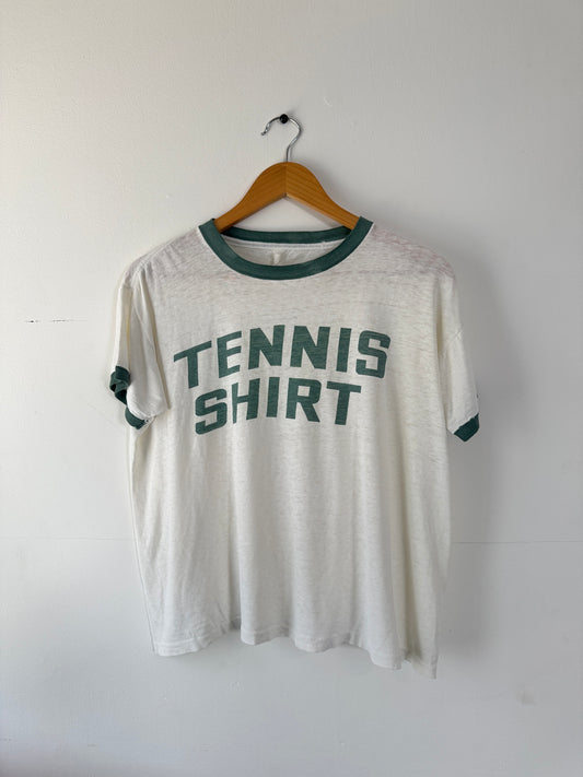 1970s "Tennis Shirt" White Ringer Tee (L)