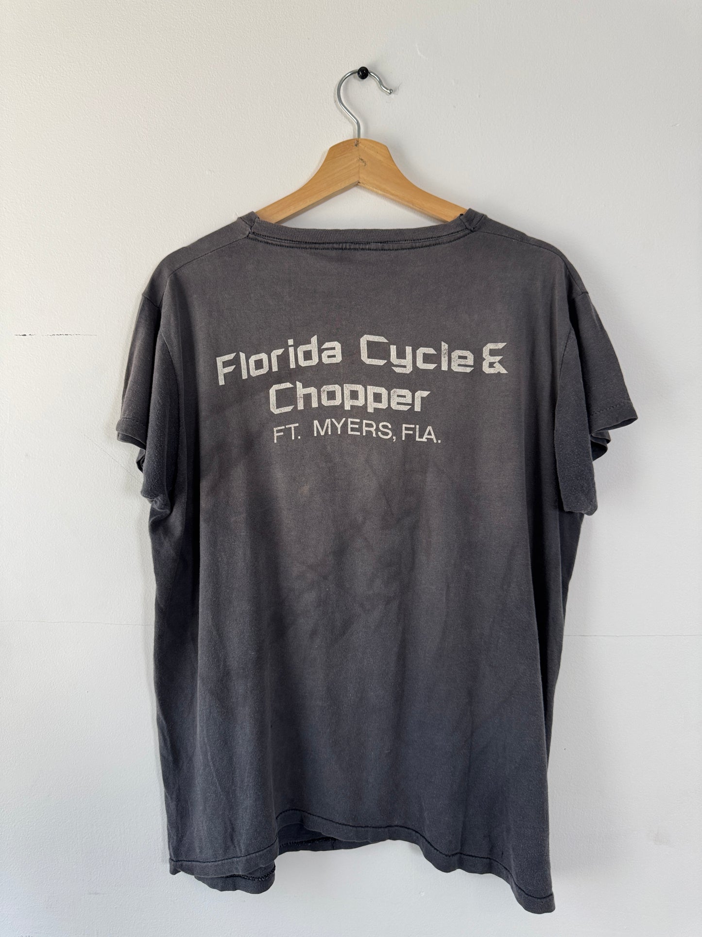 1970s "God Rides A Harley" Black Pocket Tee (XL)